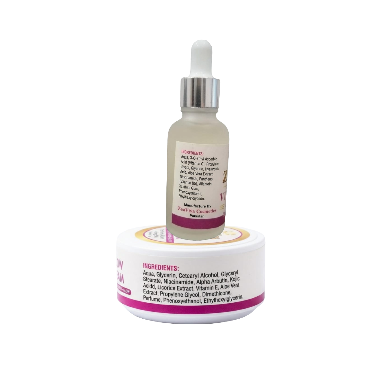 Zeaviva Glow Cream & Vitamin C Serum, ingredients, brighten, dull skin support